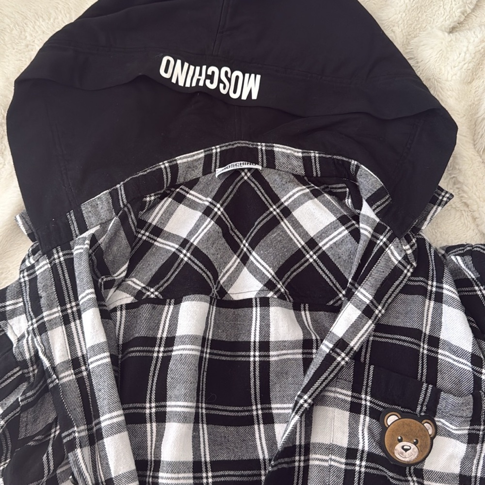 Moschino Kids Black and White Checkered Shirt with Bear Patch